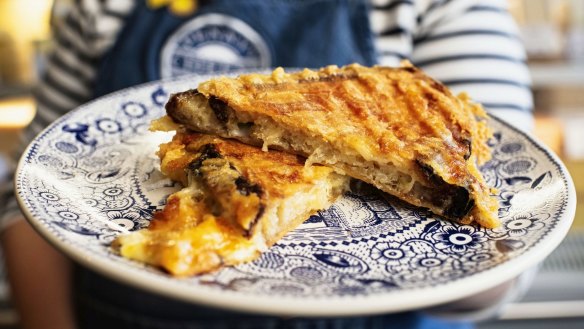 The seven-cheese toastie at Penny's Cheese Shop in Sydney.