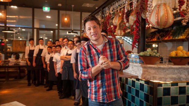 Chef Jamie Oliver at one of his Australian restaurants in 2014. 