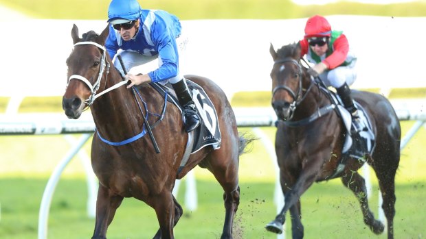 No doubt: Jockey Hugh Bowman rides Winx to win the Warwick Stakes at Royal Randwick. 