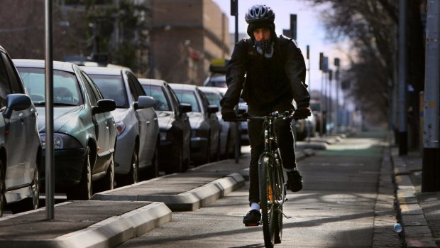 A protected bike path in Melbourne.