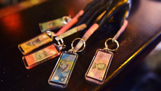 Denominations of the Aussie dollar feature on the ''Crikey!'' range of keyrings.