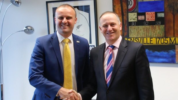ACT Chief minister Andrew Barr and New Zealand Prime Minister John Key meet in Wellington.