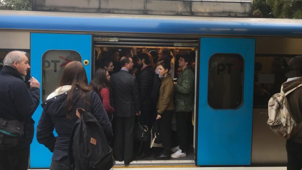 Tight squeeze: some passengers couldn't even get on trains on the Sandringham line.