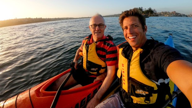 Malcolm Turnbull, with lifejacket, and GoPro billionaire Nick Woodman on Sydney Harbour in October.