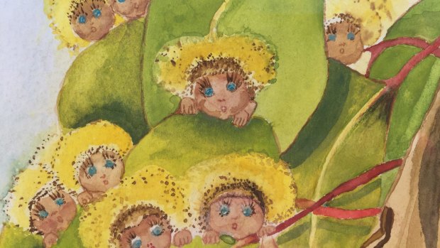 Detail from a 102 year old painting by May Gibbs of the Gum Blossom babies.