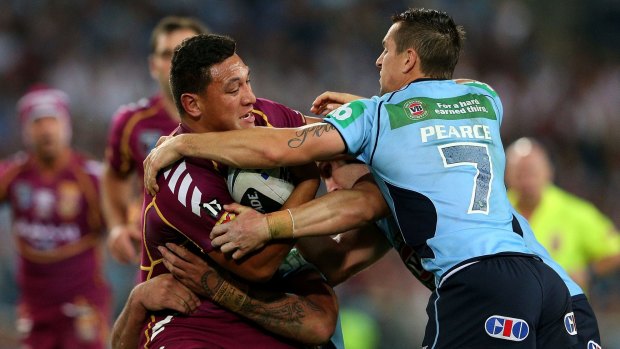 Recall: Josh Papalii in action against for Queensland in his debut State of Origin series in 2013.