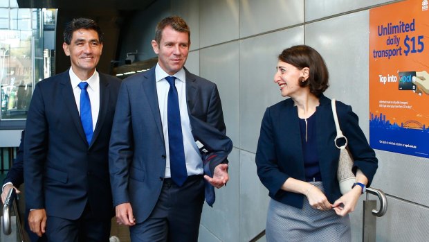 Geoff Lee with Mike Baird and Gladys Berejiklian during the campaign.