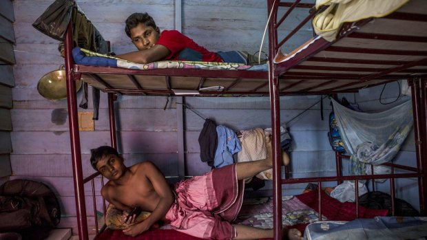 Rohingya refugees inside their temporary shelter in Aceh, Indonesia, in October.