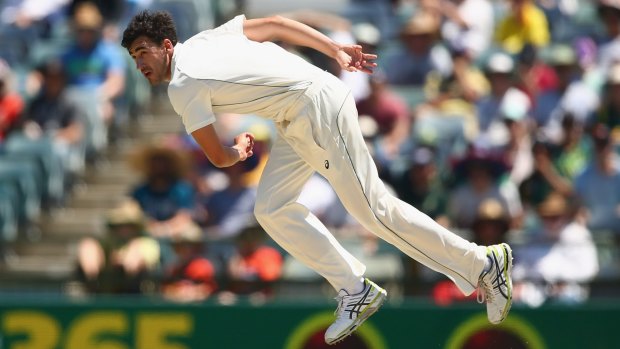 Thunderbolt: Starc delivering a furious spell at the WACA.