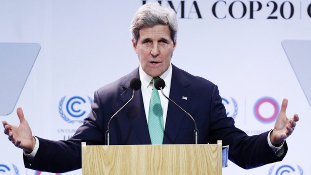 Plea for action: US Secretary of State John Kerry speaks at the UN Climate Change Conference in Lima.
