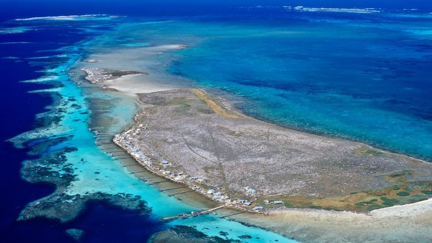Fishing huts are among the only signs of human life amid the Houtman Abrolhos Islands off the coast of Western Australia.