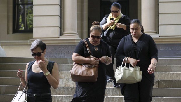 Relatives of Alo-Bridget Namoa outside Central Local Court in Sydney on Thursday.