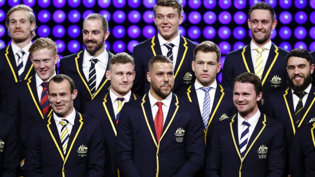 Top honour: Lance Franklin of the Swans (centre) is named as All-Australian captain.