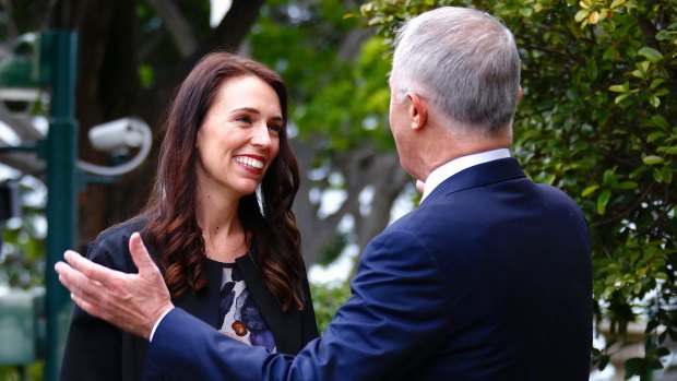 Australian Prime Minister Malcolm Turnbull shows New Zealand Prime Minister Jacinda Ardern around Kirribilli House.