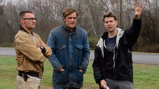 Joel Edgerton as Lucas, Michael Shannon as Roy and director Jeff Nichols on the set of <i>Midnight Special</i>.