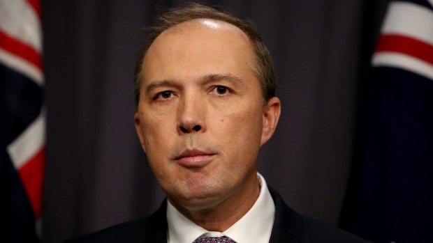 Immigration Minister Peter Dutton at a press conference in Canberra on Tuesday.
