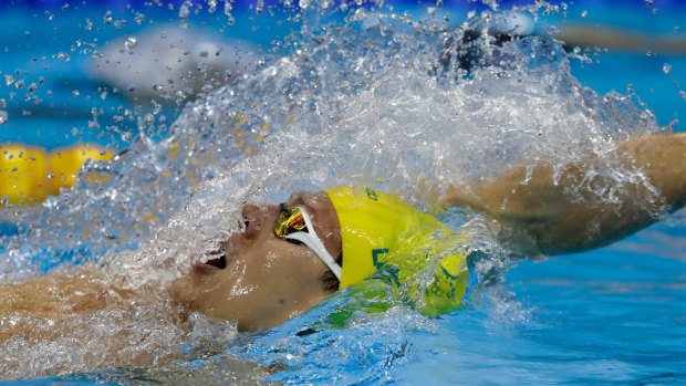 Australia's silver medal winner Mitch Larkin competes in the men's 200m backstroke final.