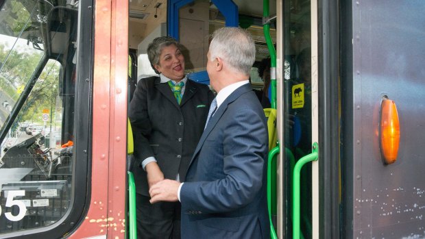Mr Turnbull with tram driver Charmaine Augustus.