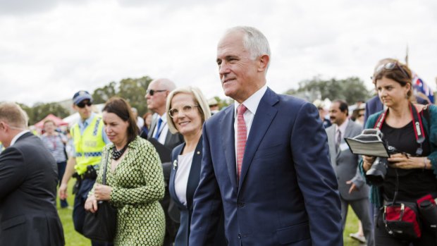 Prime Minister Malcolm Turnbull, pictured at Australia Day events, has defended Mr Abbott's right to speak at the event.