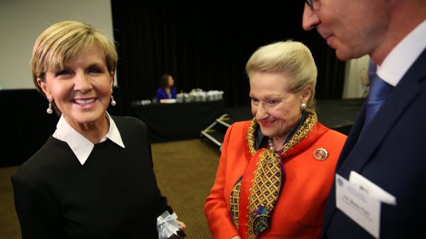 Ms Bishop, pictured with former speaker Bronwyn Bishop, says Australia won't shy away from difficult issues during the council's review of Australia's human rights record.