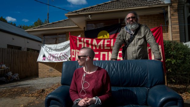 Kelly Whitworth and Joel Byron from the Homeless Persons' Union Victoria which wants the Andrews government to make the houses available to homeless people.