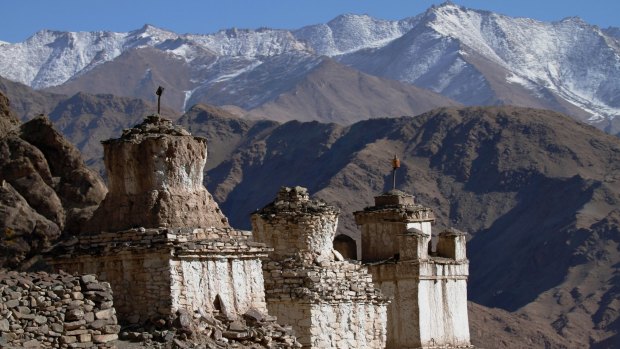 Stupas in the mountains.