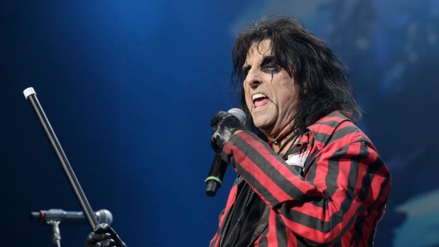 MELBOURNE, AUSTRALIA - MAY 12: Hard rock veteran Alice Cooper performs on stage at Rod Laver Arena on 12th May 2015, in Melbourne, Australia. (Photo by Paul Rovere/Fairfax Media)