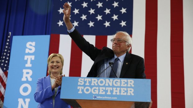 Bernie Sanders and Democratic presumptive presidential candidate Hillary Clinton in New Hampshire on July 12.