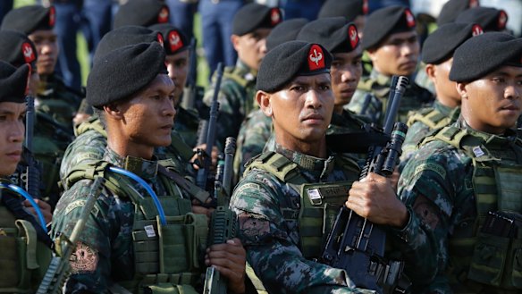 Members of the Philippine Police Special Action Force  at Camp Crame police headquarters in Manila, Philippines.