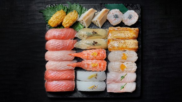 The 24-piece nigiri box from Minamishima.