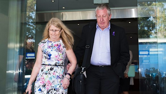 Faye and Mark Leveson leave the Glebe Coroners Court on Thursday.