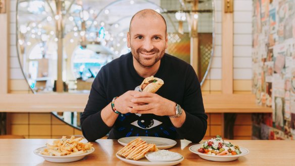 George Calombaris is developing a Hellenic Health menu based on the Mediterranean diet, with a 4:1 ratio of plant-based foods to meat.
