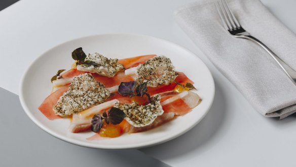 Industry Beans' Chadstone menu includes 12-hour cured kingfish with seaweed crisp and compressed papaya.