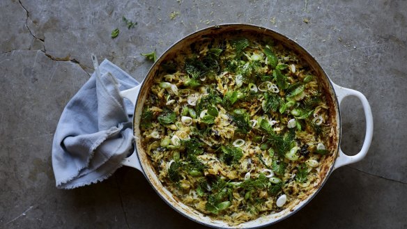 Yoghurt-baked orzo.