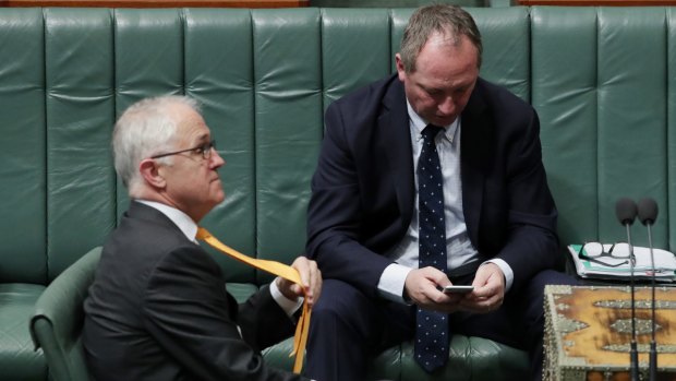 Prime Minister Malcolm Turnbull and Deputy Prime Minister Barnaby Joyce during question time at Parliament House.