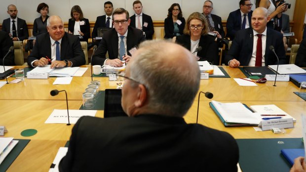 Treasurer Scott Morrison and state treasurers meet at Parliament House on Friday.