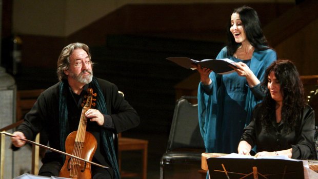 Jordi Savall performs with his wife, Montserrat Figueras, at the Church of St. Paul the Apostle in New York in 2006.