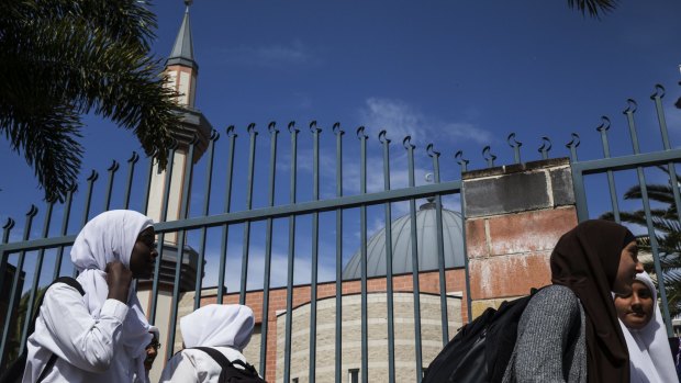 Children leave the Malek Fahd Islamic School in Greenacre  