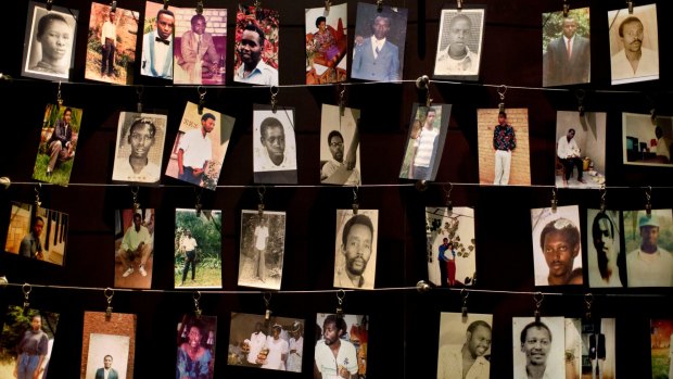 Family photographs of some of those who died hang in a display in the museum.