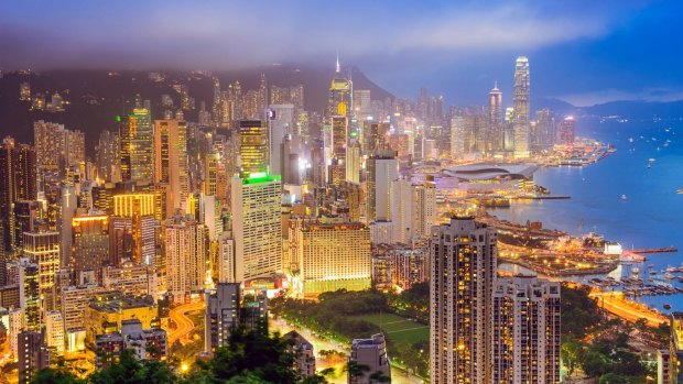  Hong Kong, China city skyline from Braemer Hill. 