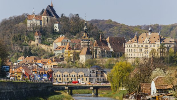 Sighisoara townscape. No cars are permitted in the old town.