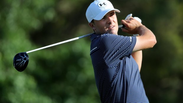 Jordan Spieth hits off the 18th tee during the final round of the Valspar Championship.