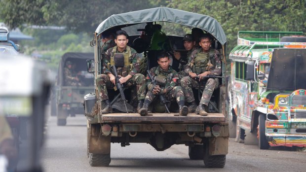 Philippine soldiers on the outskirts of Marawi city earlier this month.