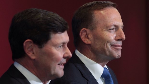 Prime Minister Tony Abbott and Defence Minister Kevin Andrews announcing the new papy offer on Wednesday.