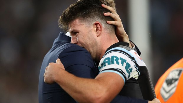 Overcome with emotion: Cronulla halfback Chad Townsend.