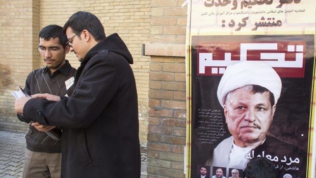 The results suggest that former president Ayatollah Ali Akbar Hashemi Rafsanjani, seen on the right in a magazine cover, may have returned to the centre of power.