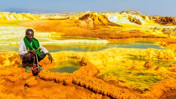 Colourful springs of acid in Dallol, Danakil Depression, Ethiopia.