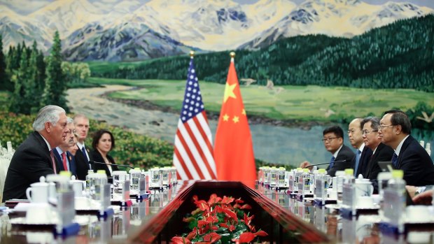 US and Chinese delegations, including US Secretary of State Rex Tillerson and China's State Councillor Yang Jiechi, meet on Saturday in Beijing.