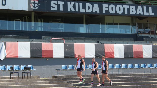 Renovator's delight: David Armitage, Leigh Montagna and Jarryn Geary at Moorabbin Oval
