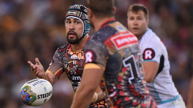 Pressure is on: Jamie Soward passes for the Indigenous All Stars.